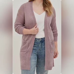 NWT Lilac Purple Open Front Stitch Detail Cardigan Sweater - 5X